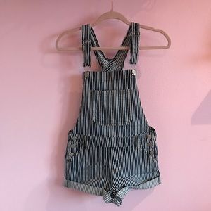 striped short overalls